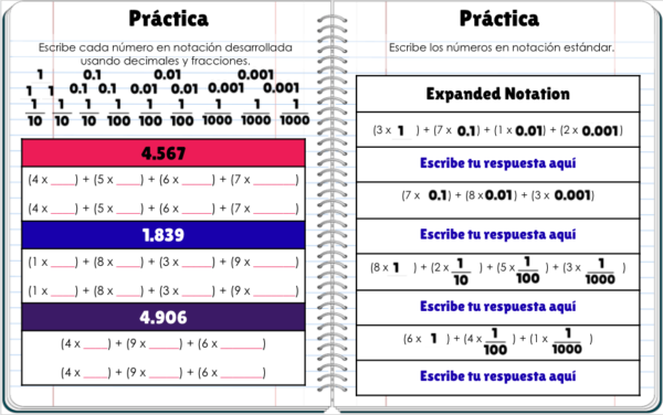 Lectura de decimales cuaderno interactivo digital