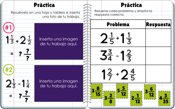 Suma y resta de fracciones cuaderno interactivo digital