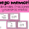 Relaciona decimales, fracciones y números mixtos tarjetas juegos