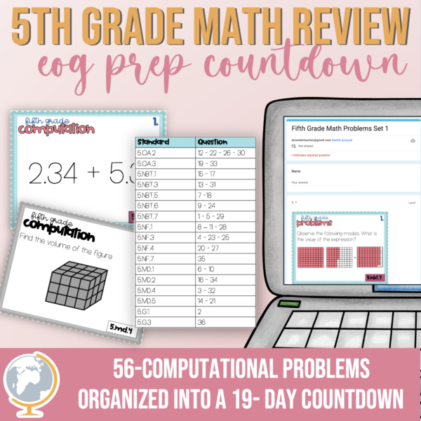 5th Grade Math Countdown EOG prep – 19 Days of Review